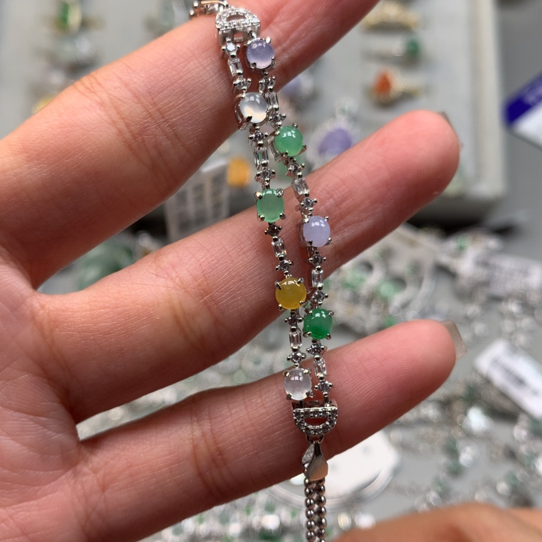 翡翠银S925镶嵌戒指手链