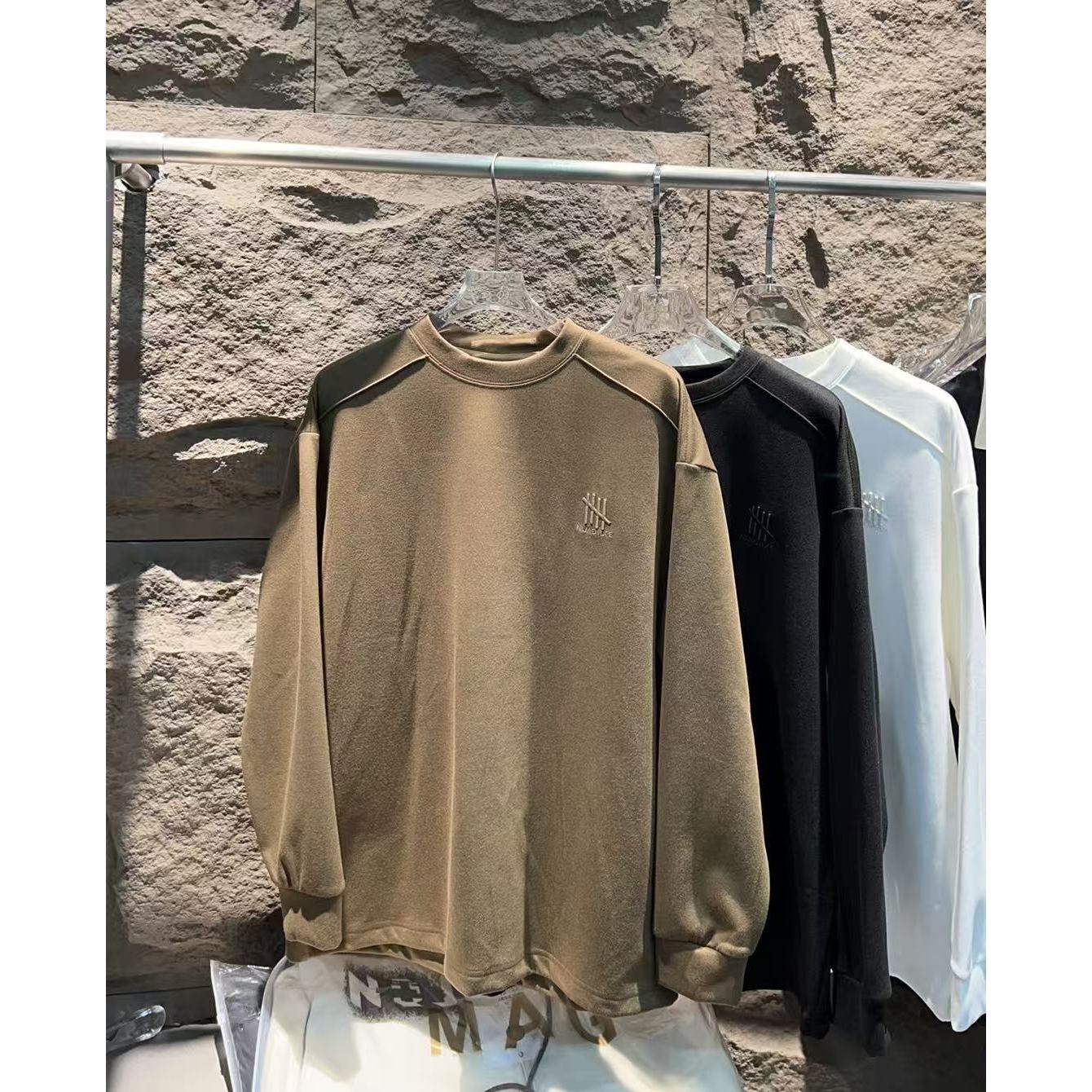 大占推荐 3156  潮牌休闲时尚圆领德绒打底长袖男T恤