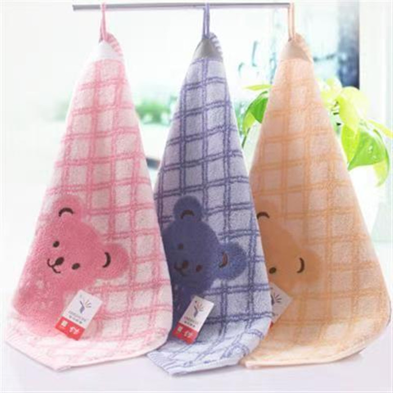 3条装金号纯棉全棉方巾格子熊图案不掉毛家用速干洗脸洗澡