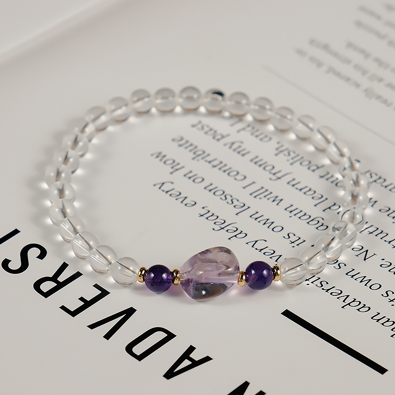 原创设计款白水晶紫水晶方糖手链-6449