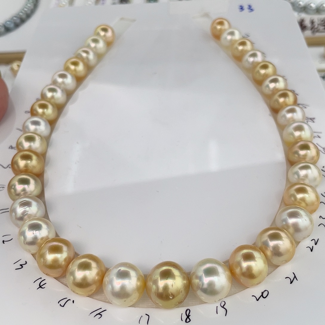 定制海水珍珠未镶嵌裸珠11.9-14.5mm混彩南洋珠项链