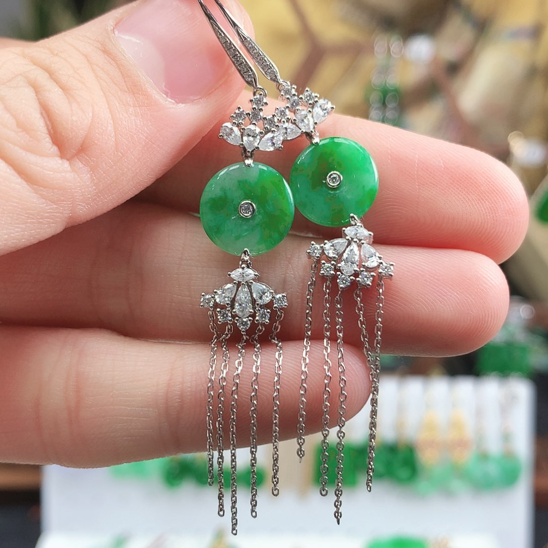 翡翠耳饰18K金镶嵌耳饰