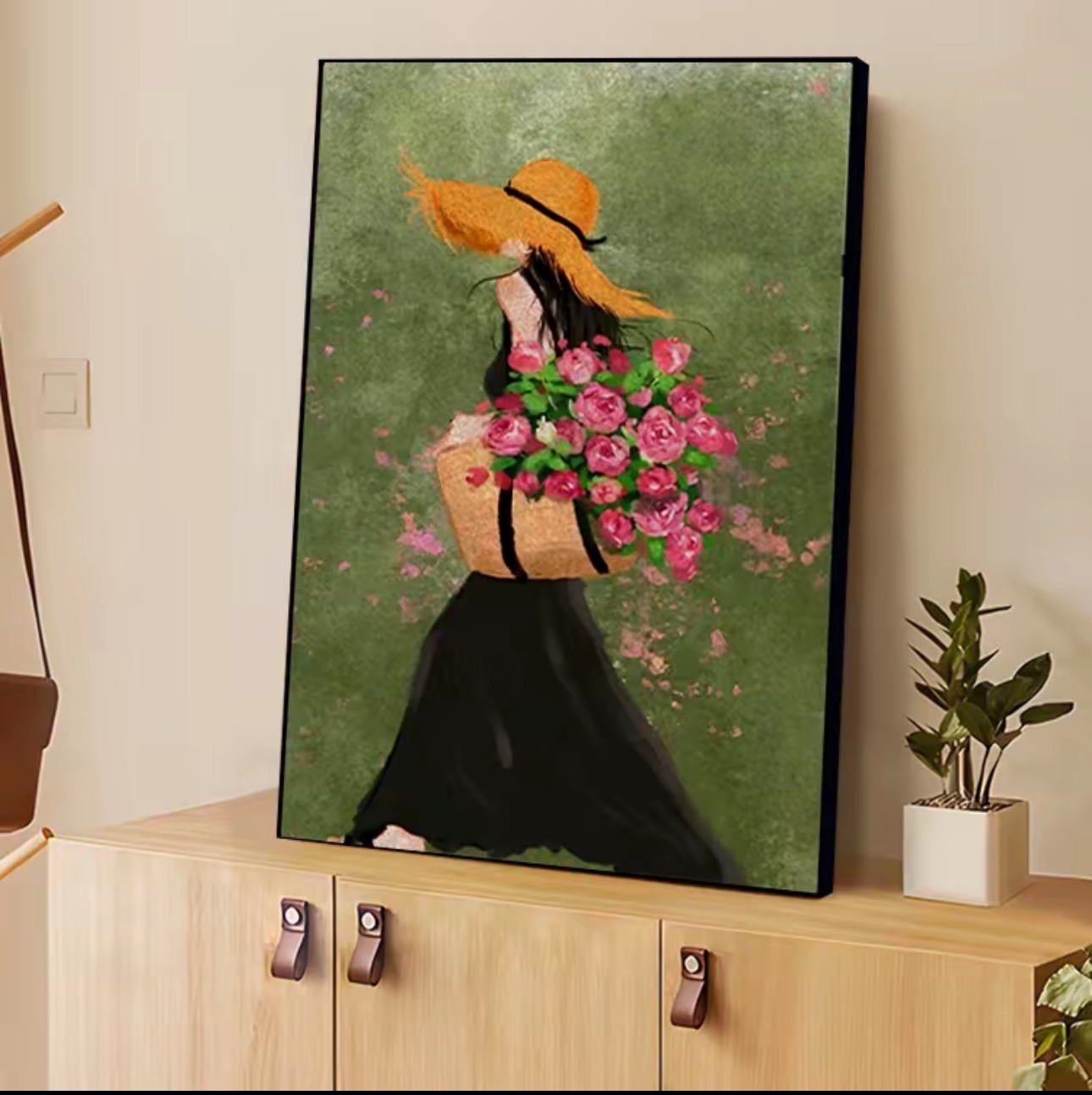 玫瑰女孩卧室中式床头背景墙挂画客厅装饰画餐厅玄关过道L05