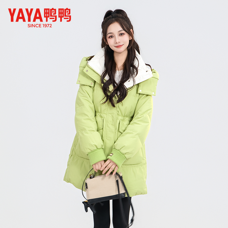 YAYA/鸭鸭羽绒服女中长款收腰鸭绒保暖外套连帽羽绒服YE3B632743W