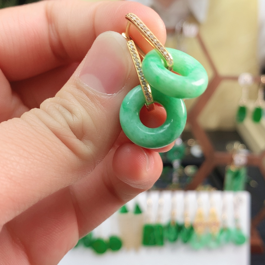 翡翠耳饰银S925镶嵌耳饰