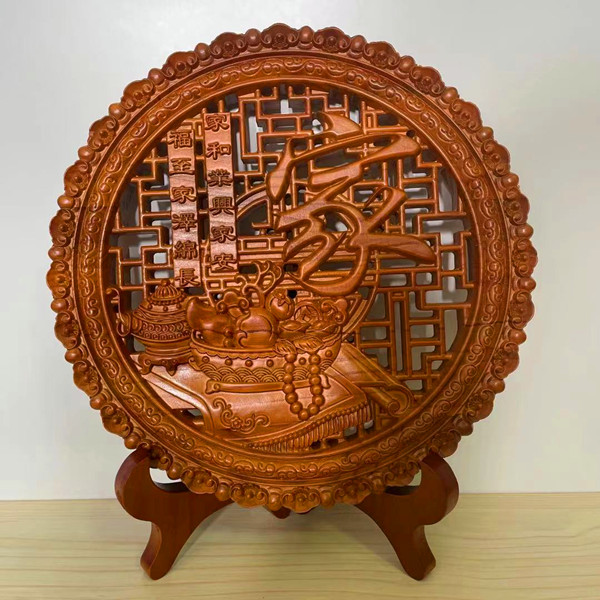 桃木摆件福家和顺镂空原木实木雕刻客厅玄关书房摆设家居装饰礼品