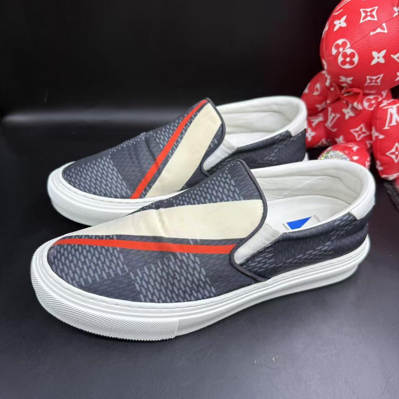 95新 LouisVuitton/路易威登 蓝棋盘格条纹一脚蹬41.5欧 ddm2533