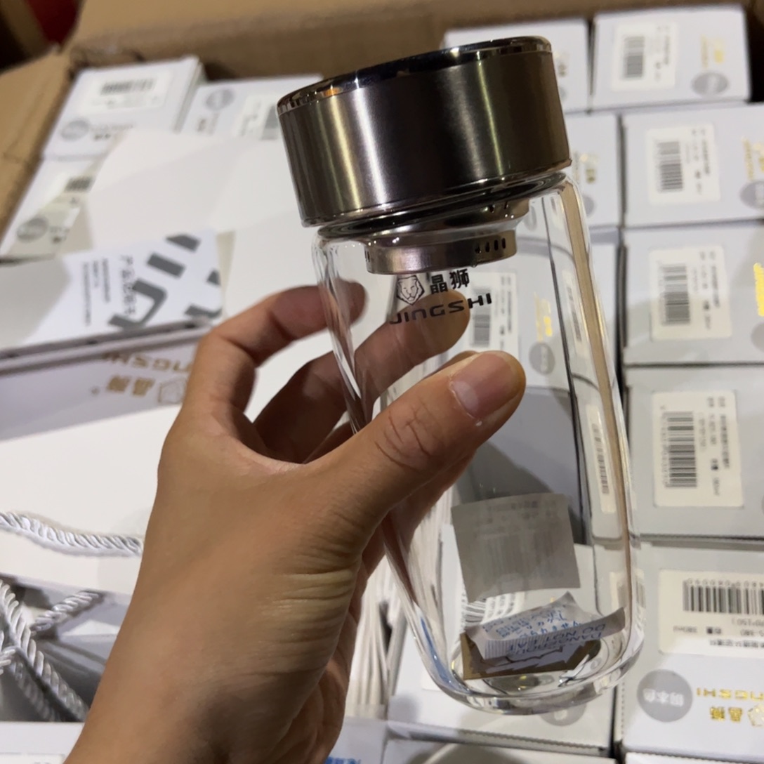 晶石单层烫手玻璃杯380提环本色玻璃杯➕杯