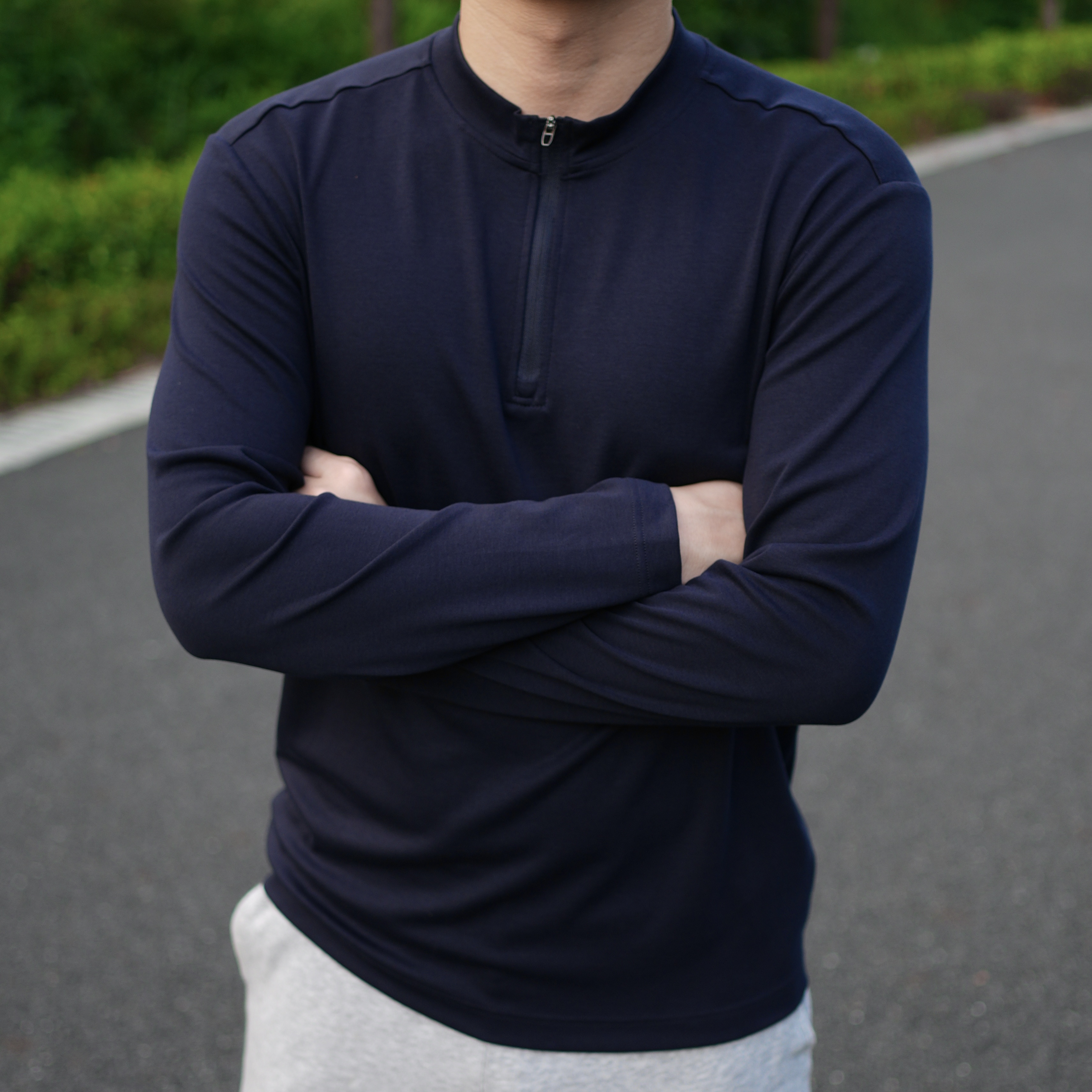 胶原蛋白半高领纯色运动T恤男常规款速干保暖拉链休闲长袖秋冬季