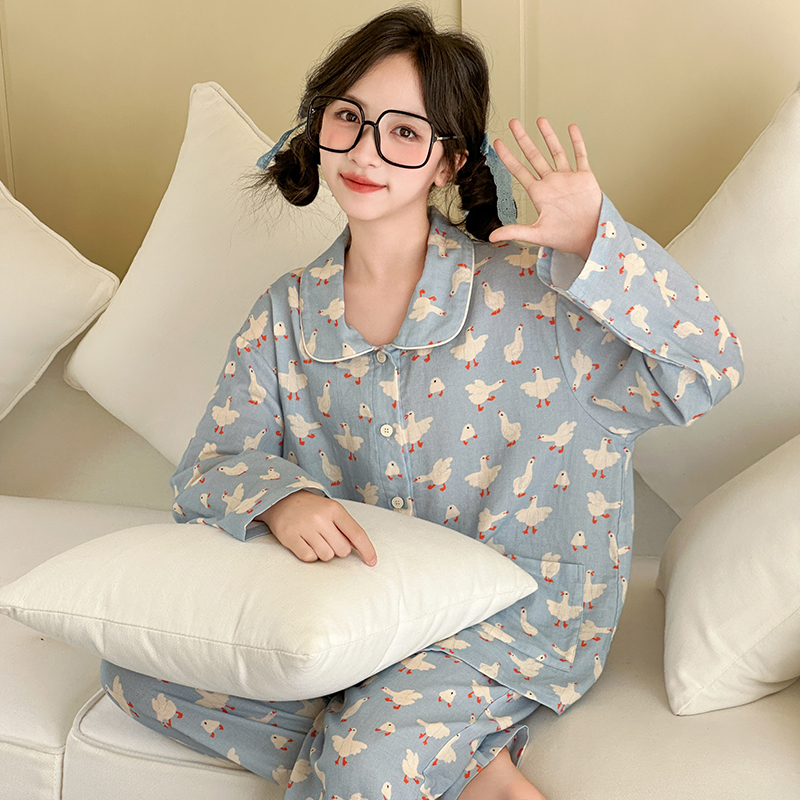 纯棉女童睡衣套装大童新款网红长袖家居服两件套SQ1143