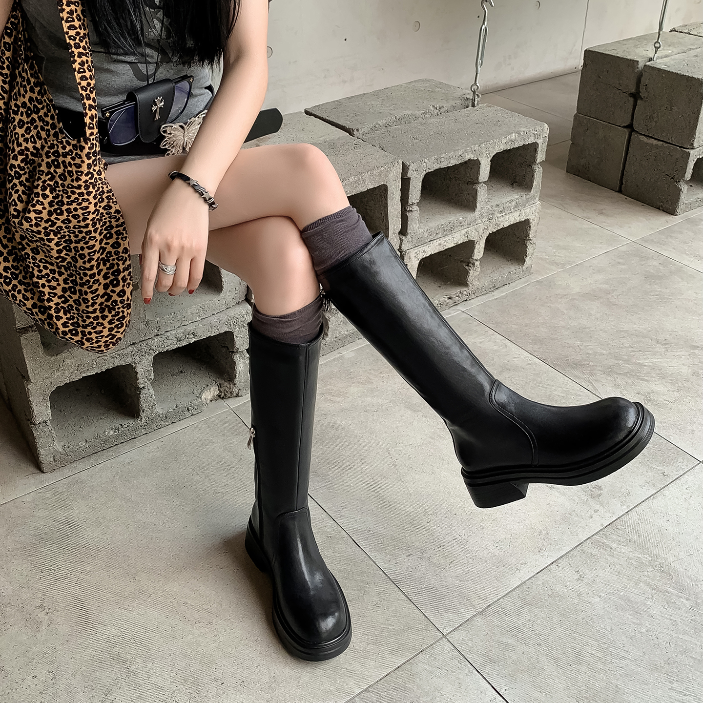 Luna·【5cm】34-40牛皮/单里/绒里秋冬新款后拉链气质长筒靴女