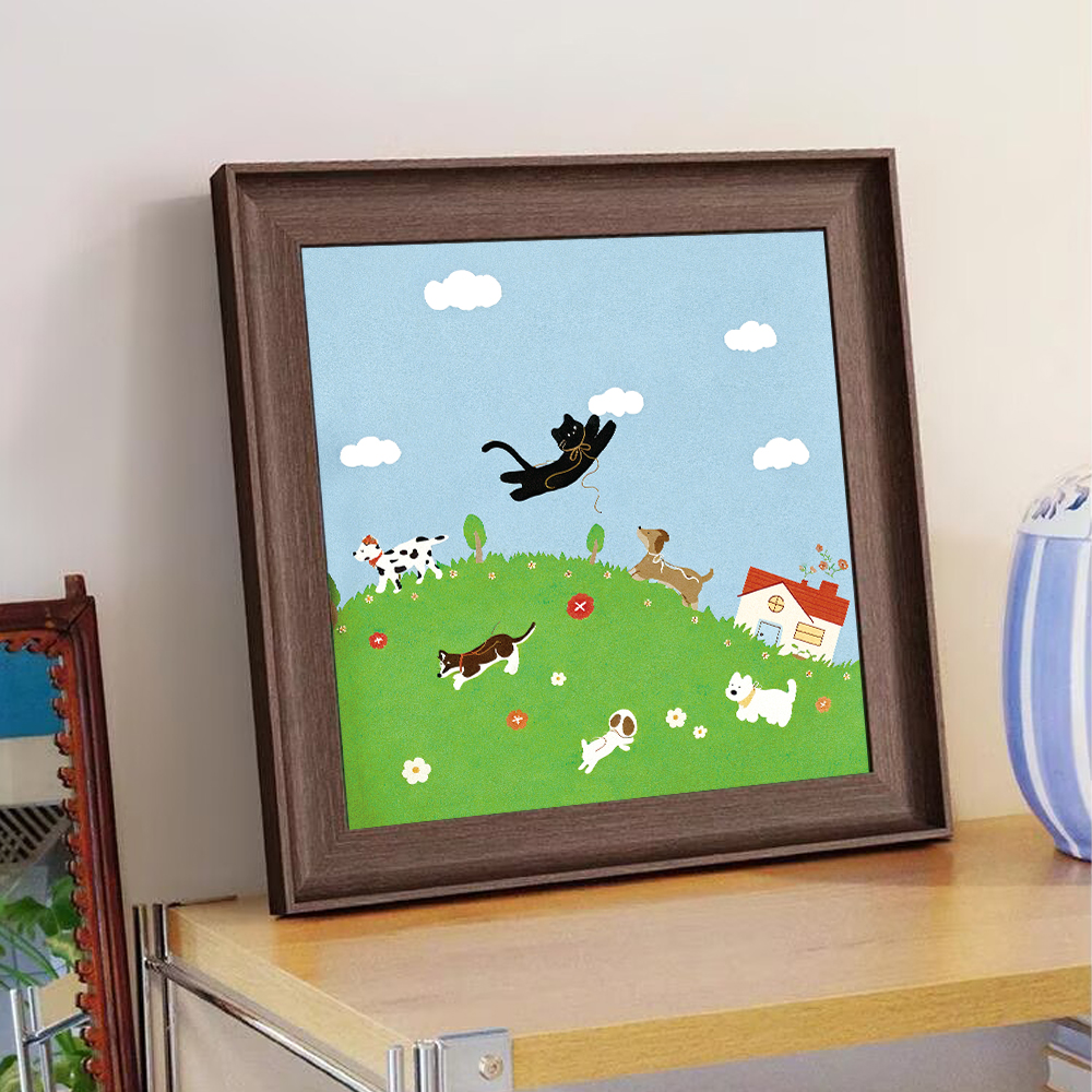 F27多巴胺卡通动物高级感装饰画儿童房卧室主卧床头柜法式挂画