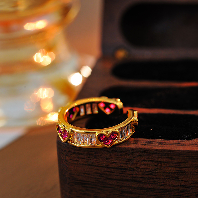 合金戒指 513号小众轻奢粉色少女爱心高级时尚食指戒可调节