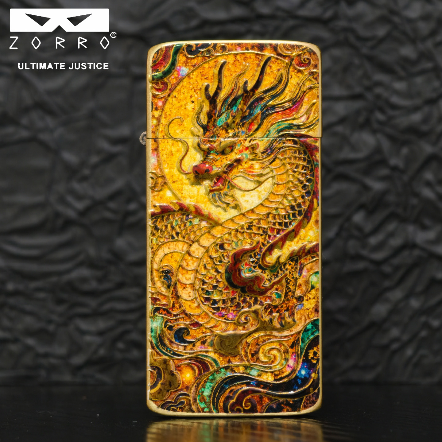 【3D立体浮雕彩绘】佐罗纯铜包真银升级版鎏金浮雕彩绘珐琅打火机