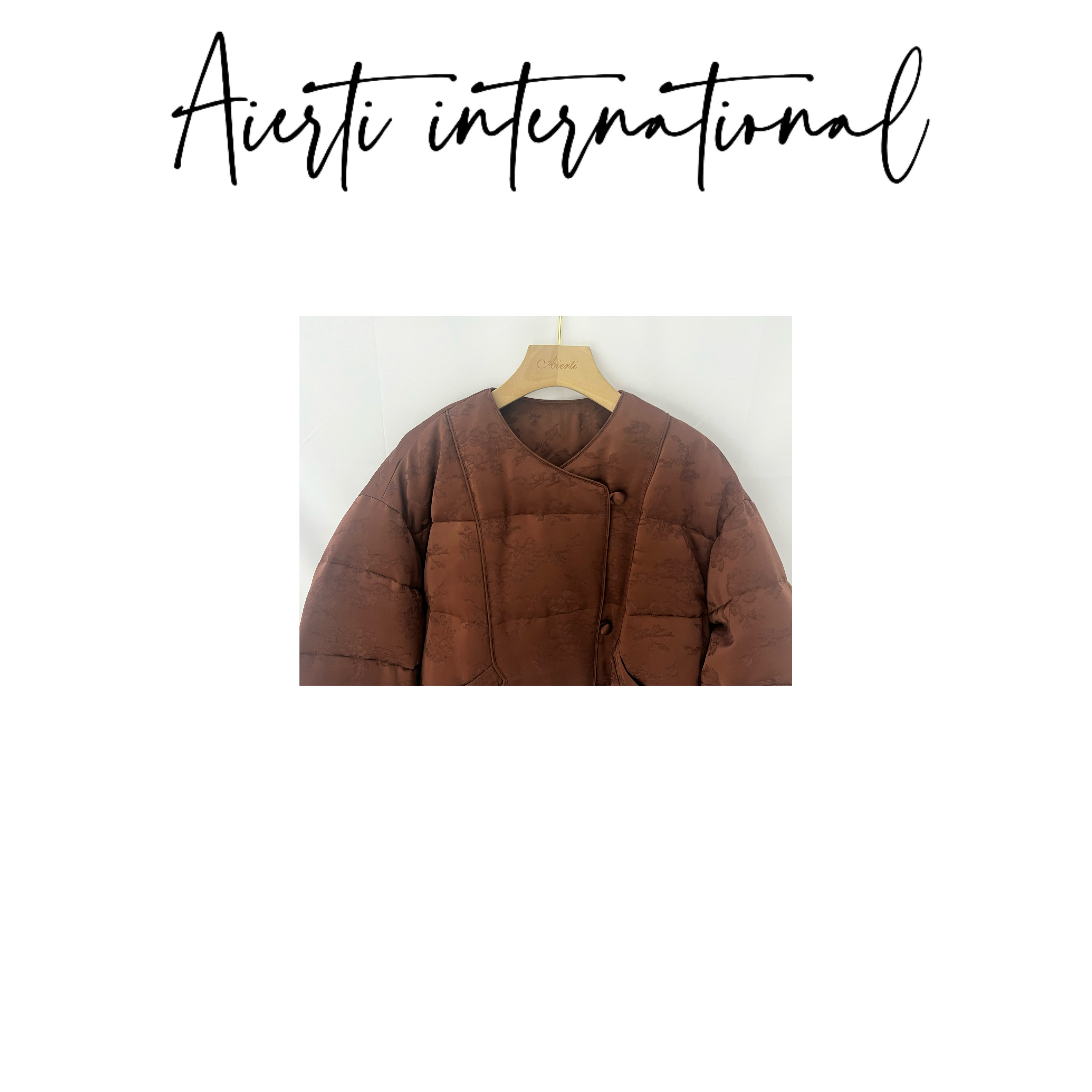 Aierti新款复古棕色立体花纹羽绒服女短款双排扣设计水貂袖口外套