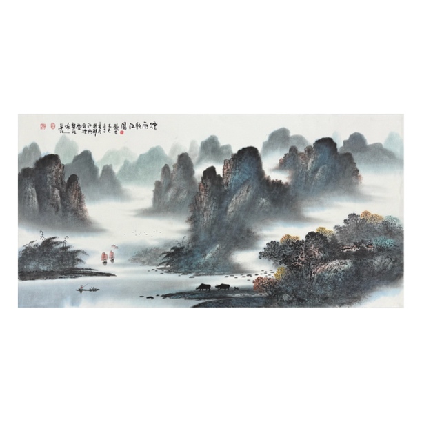 【墨漓书画】曾耀明 四尺140x70cm 彩墨山水画
