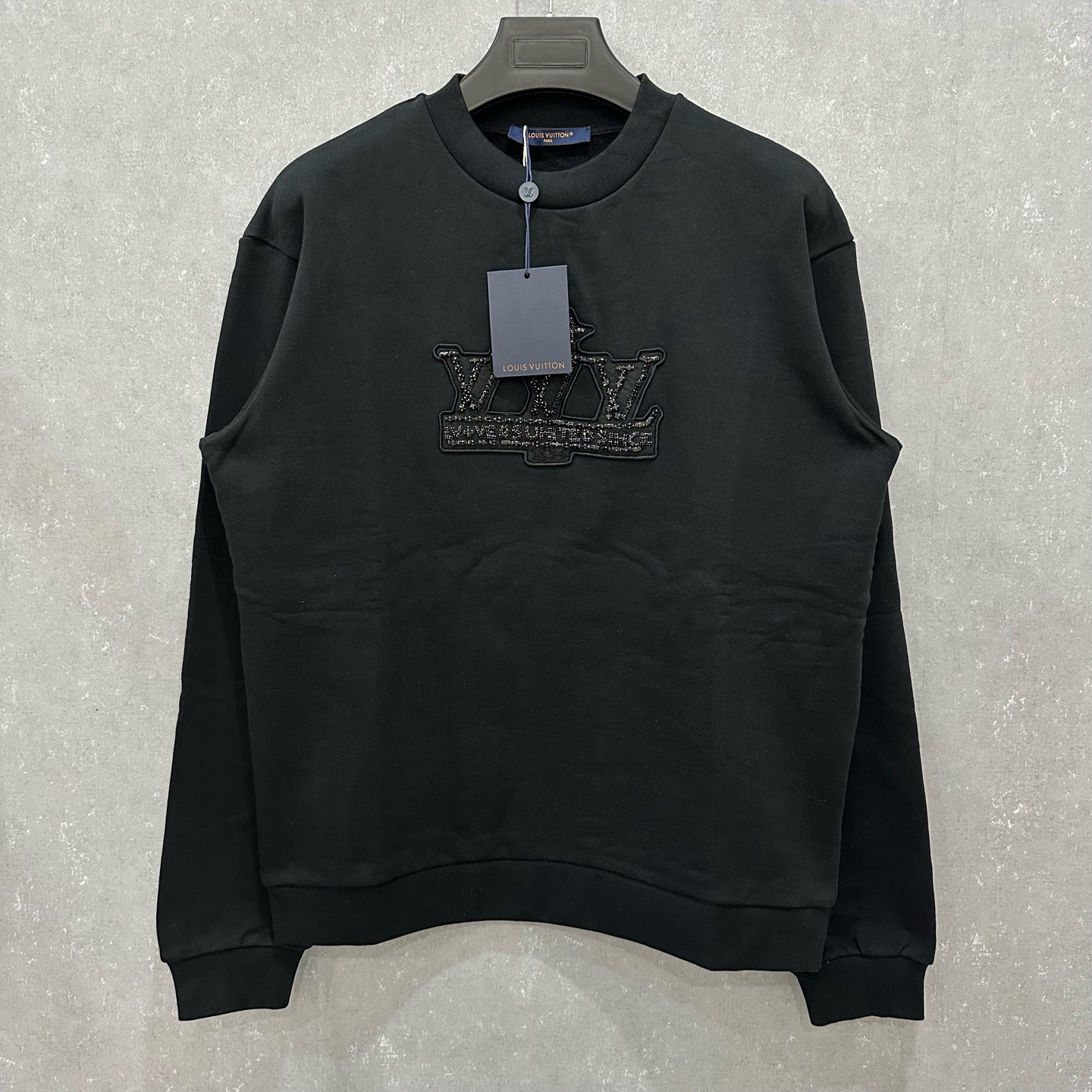 未使用 LouisVuitton/路易威登 黑曜石水钻圆领卫衣 M码007177