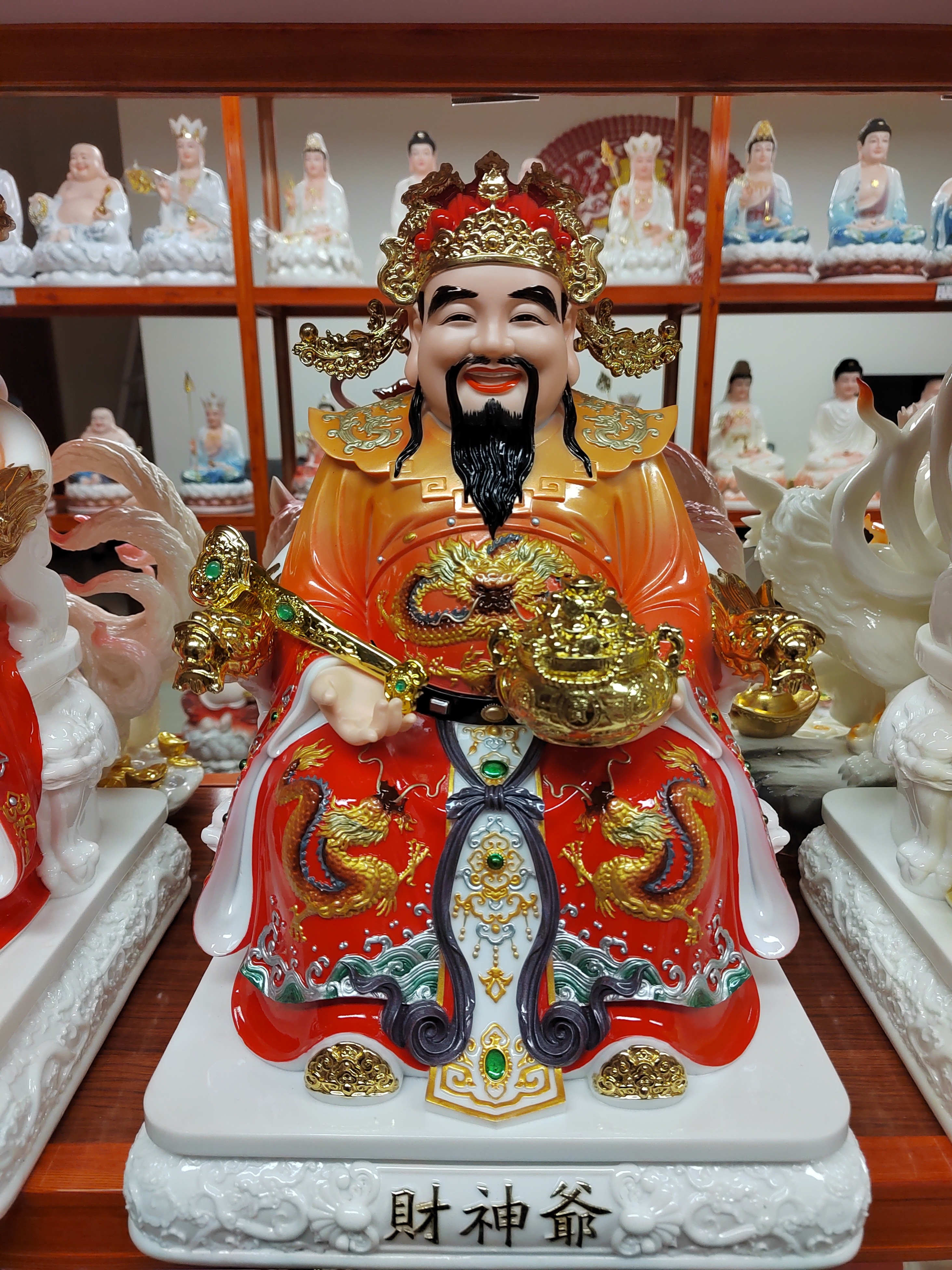 汉白玉创意弥勒佛工艺品雕塑家用仿瓷工艺财神神像