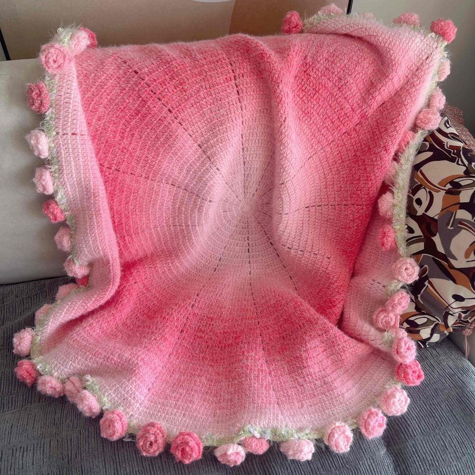 轻岚平替玫瑰毯子毛线手工编织