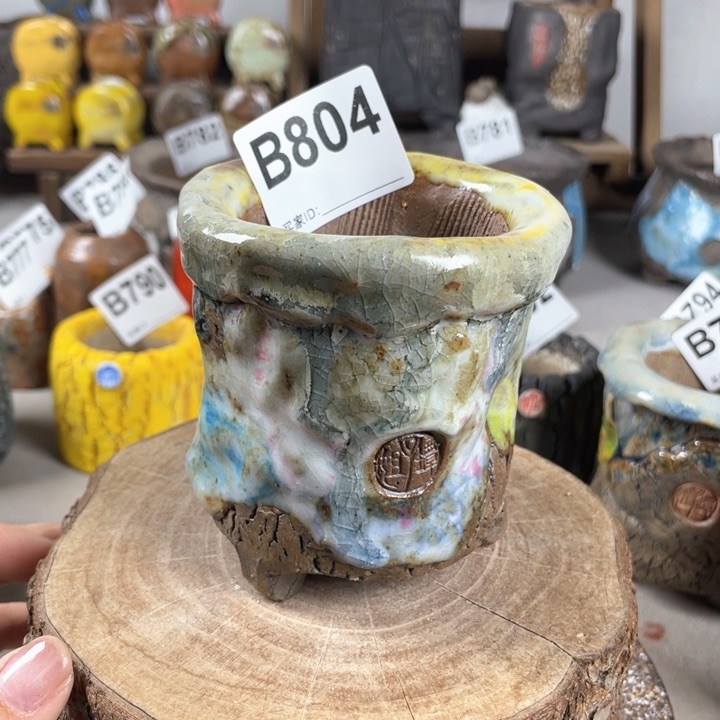 紫砂花盆孤品 不规则油画山石小老桩 内口6