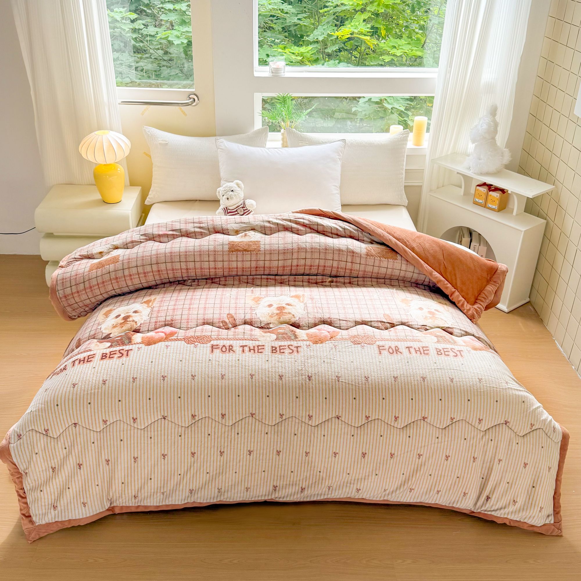 2026格子小狗双面绒秋冬被1