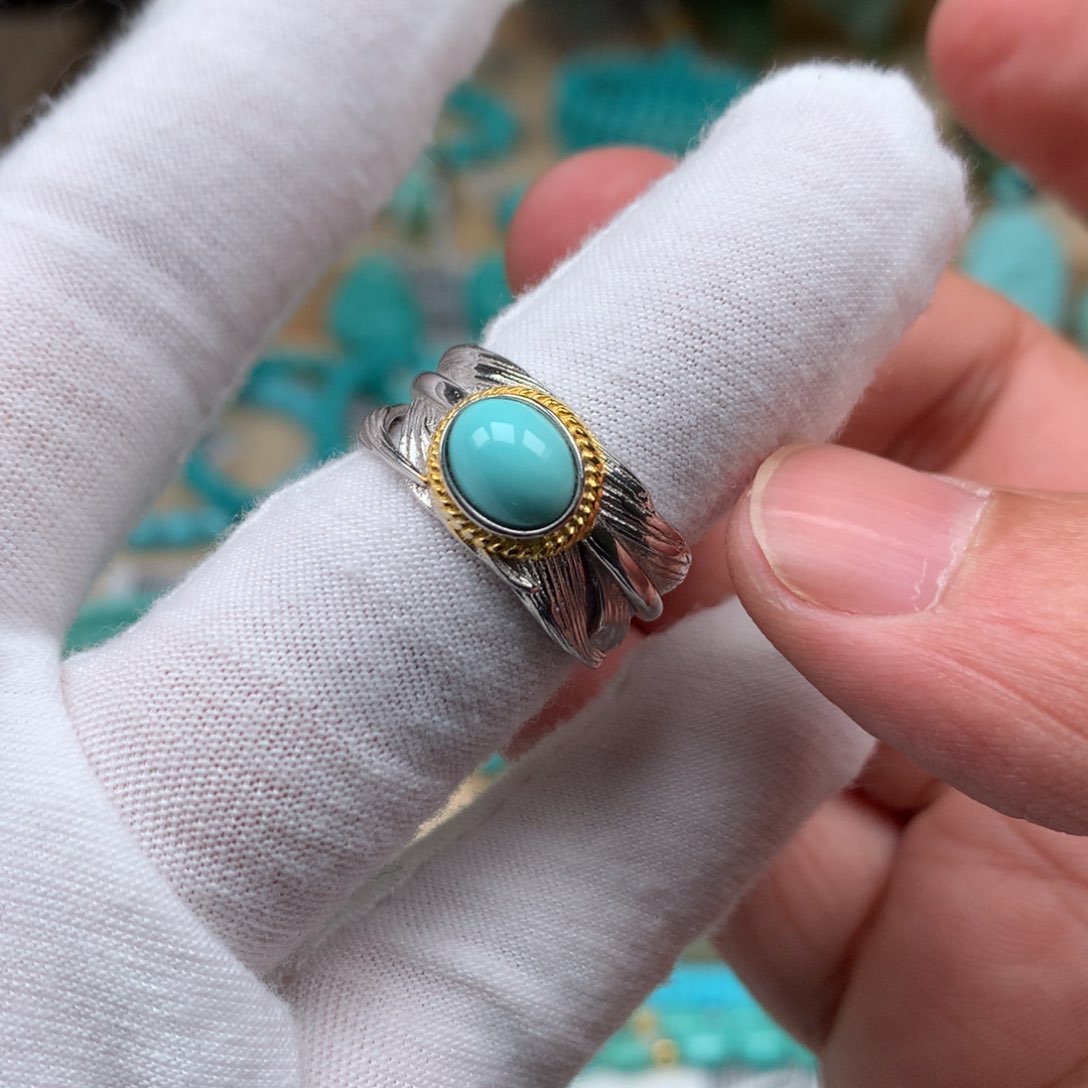 绿松石精品戒指银S925镶嵌