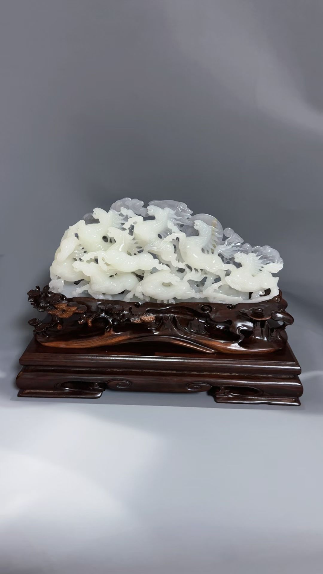 和田玉白玉八骏图大摆件