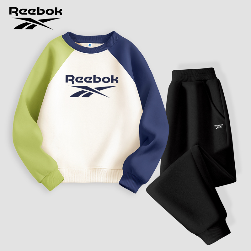 Reebok锐步儿童秋季新款卫衣套装男女童撞色潮流长袖长裤两件套