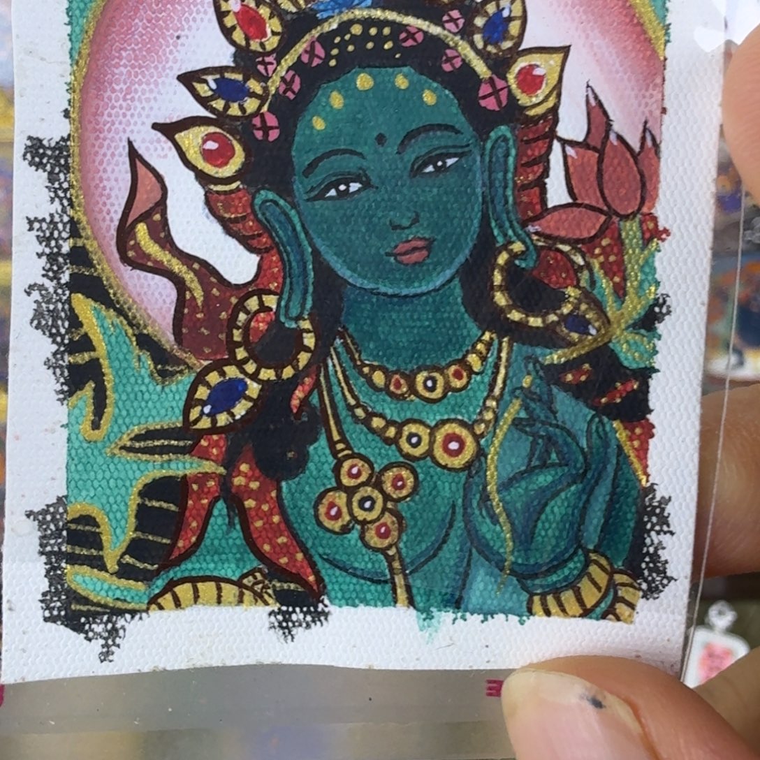 吊坠纯手绘绿度母唐卡