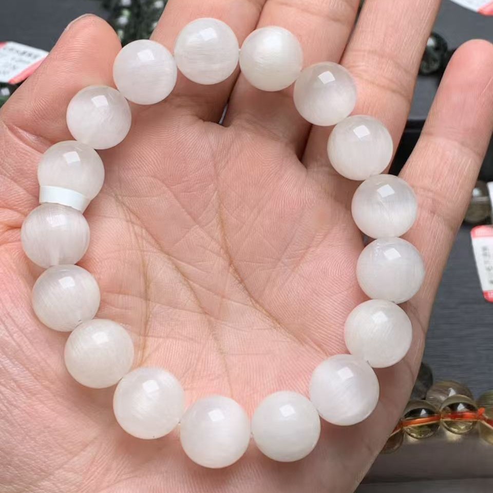 天然水晶白兔毛水晶手串12满顺发带猫眼