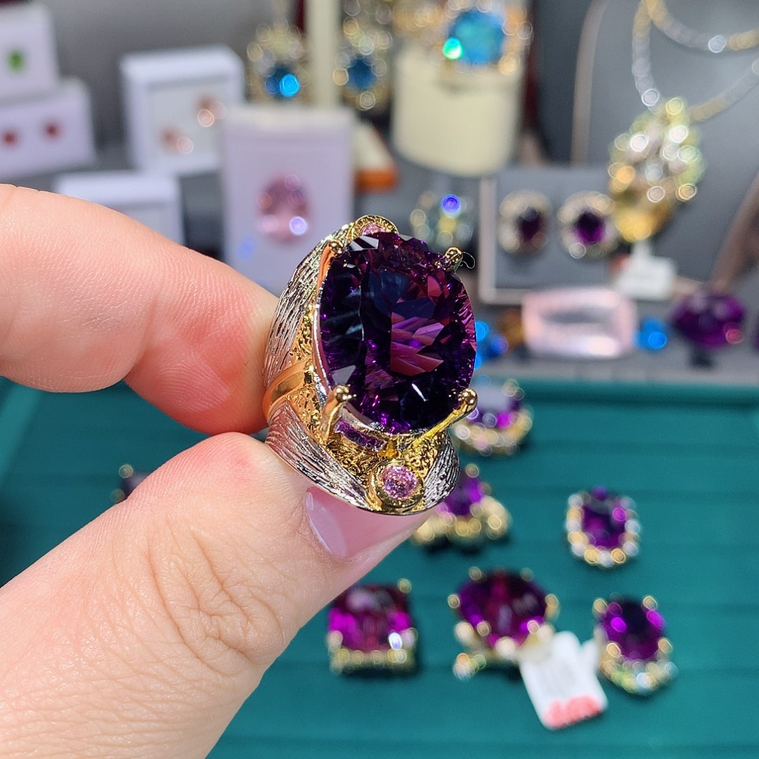 紫晶戒指银S925镶嵌金****?戒指