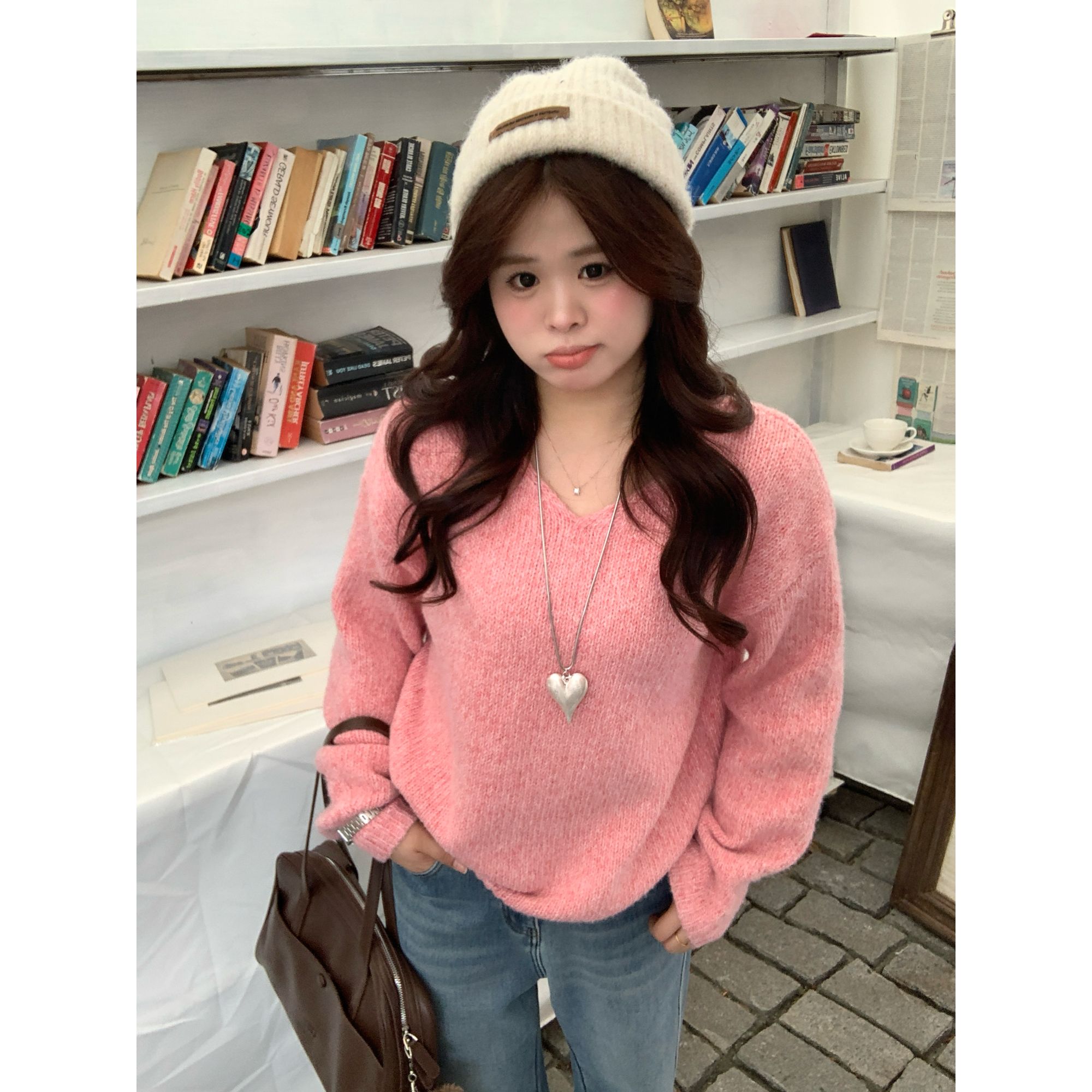 【蜜桃苏打】大头婷丫丫微胖软糯温柔针织衫卷边韩系毛衣上衣 ZX372