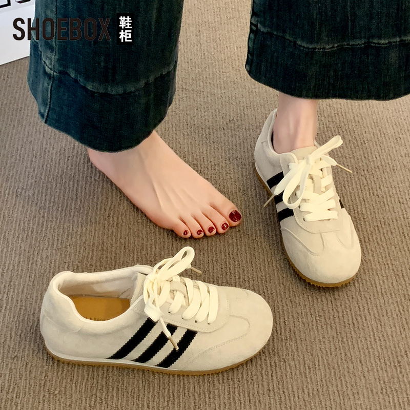 达芙妮集团旗下复古平底白色德训鞋女2025春季新款学生百搭休闲鞋