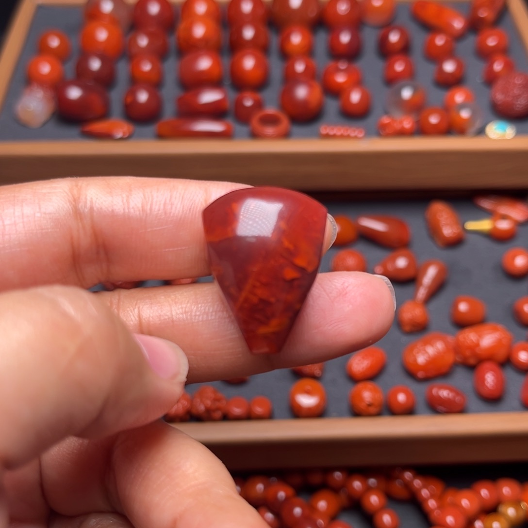 南红玛瑙配饰未镶嵌火焰纹三通卡20mm