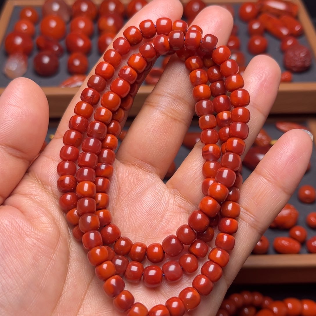 南红玛瑙配饰未镶嵌原矿火焰纹老型卡6.5mm108串