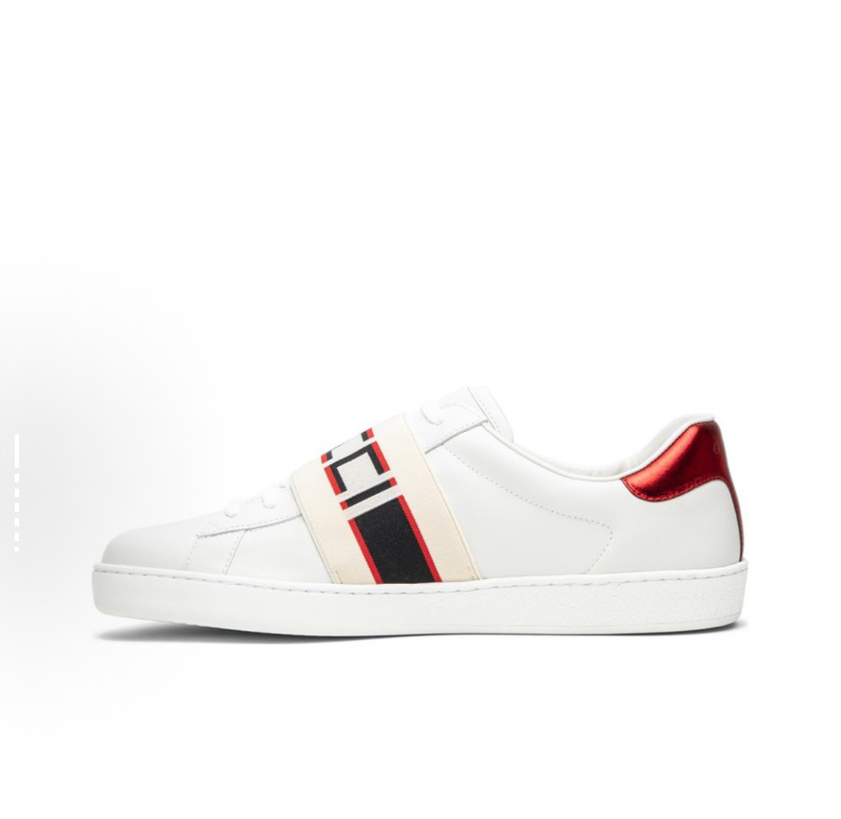 90新 GUCCI/古驰 43码 ACE 漆皮皮革 条纹 时尚板鞋 男款 白