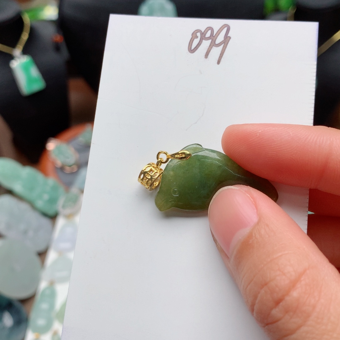 翡翠颈饰银S925镀金镶嵌吊坠