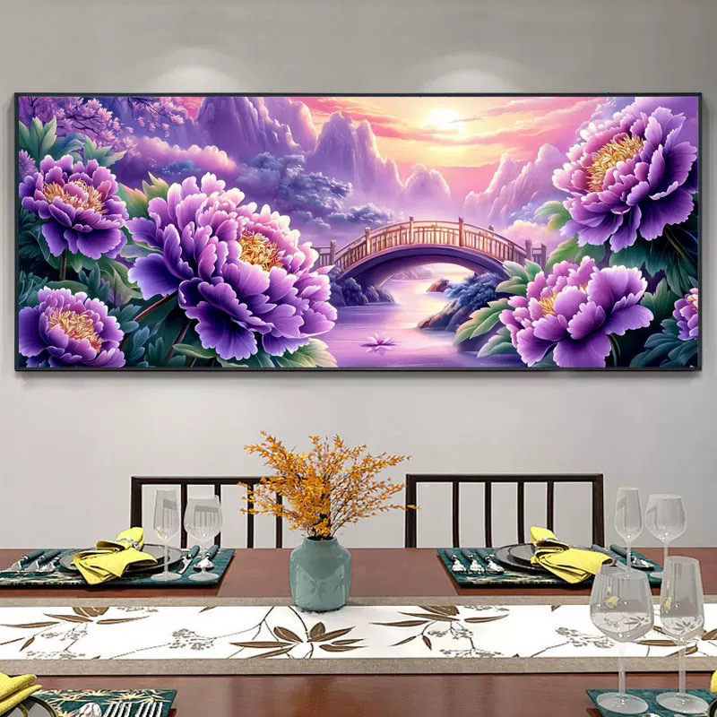 纯手工十字绣成品人工绣好的图花开富贵紫薇220乘99客厅装饰挂画