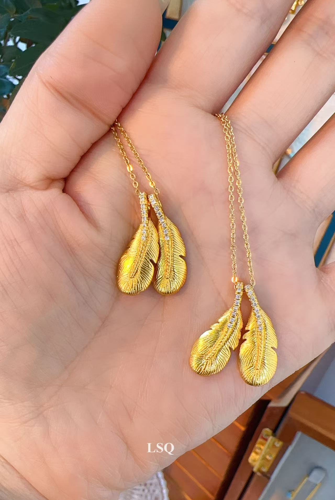 铜合金项链 SQ思岐新中式-双羽毛点锆拉丝项链5820