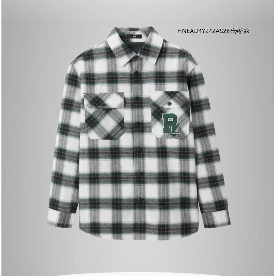 L540男时尚秋冬保暖长袖格子衬衫外套休闲百搭加绒加厚衬衣