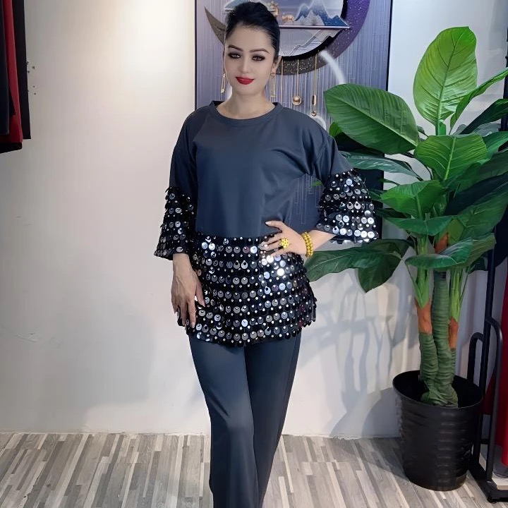 2025  新款花钻显瘦长袖气质收腰 两件套