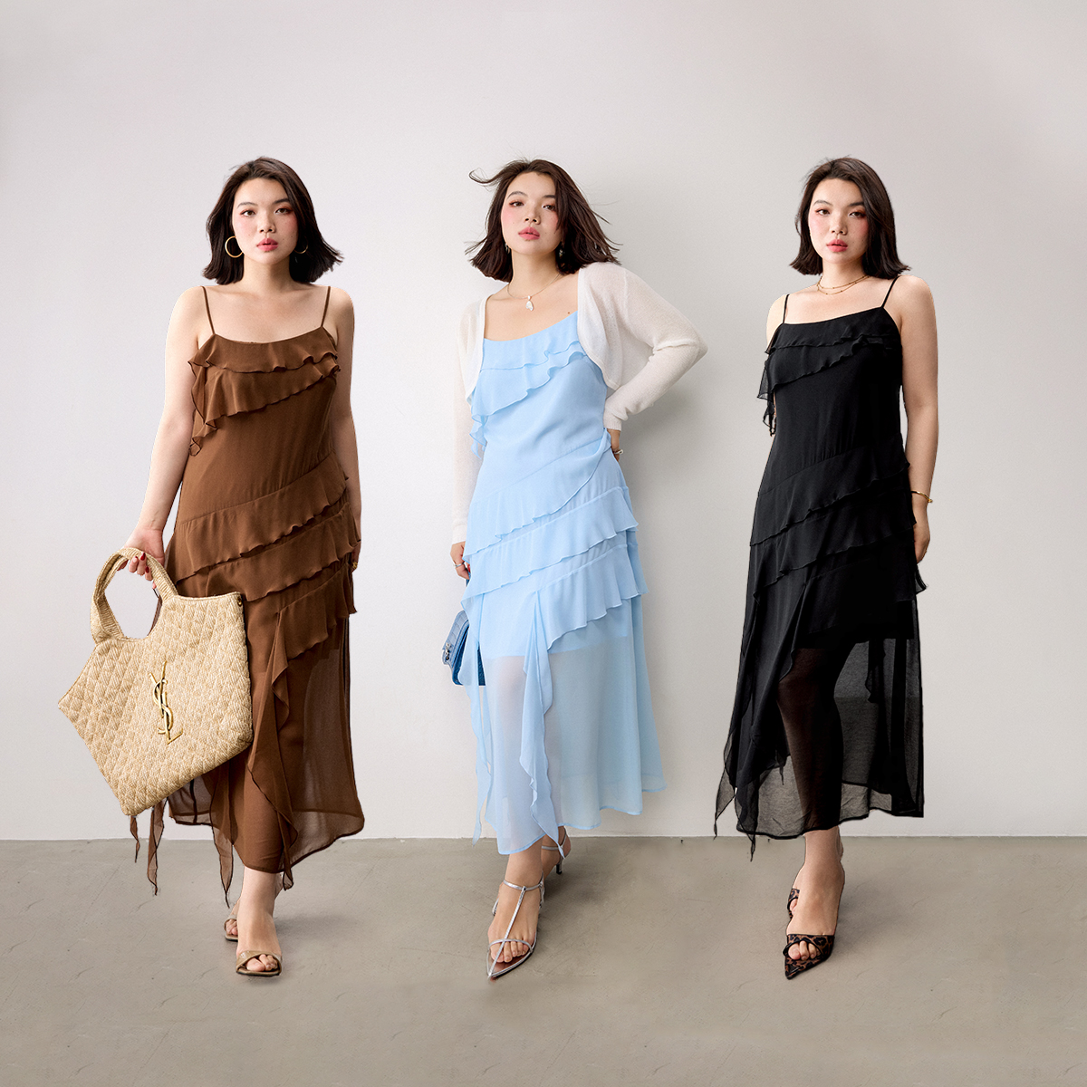 【折扣款】PLUSMALL 云野风铃草 氛围感荷叶边吊带裙PLUS2504111