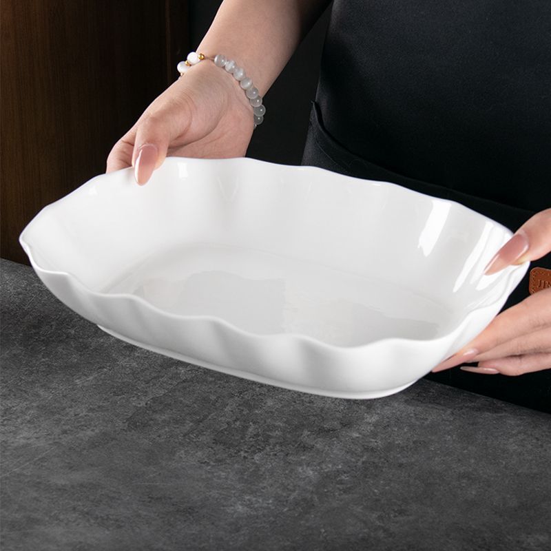 10.5英寸纯白花边鱼盘陶瓷盘子荷叶边家用轻奢洋气冷拼盘