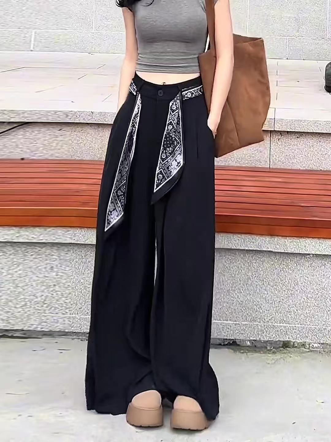 【向娟】秋款高腰西装裤阔腿显瘦气质时尚休闲裤女士简约宽松