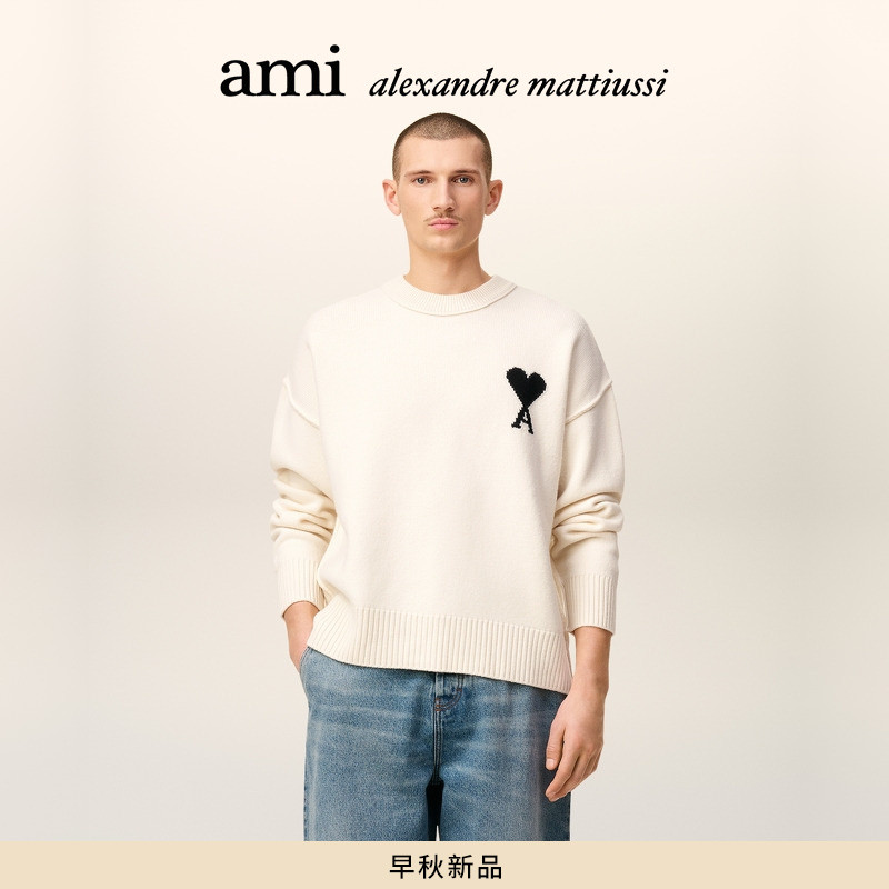 Ami Paris黑色ADC美利奴羊毛毛衣圆领上衣