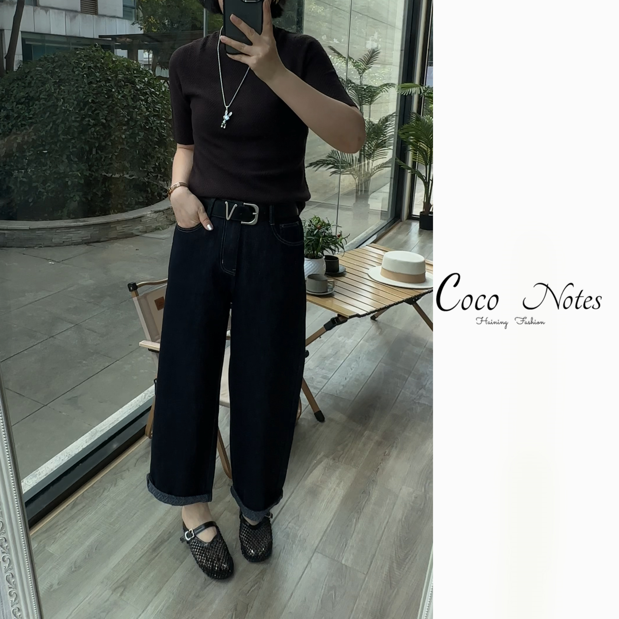 COCO NOTES OS8580新款高腰显瘦直筒牛仔裤子女
