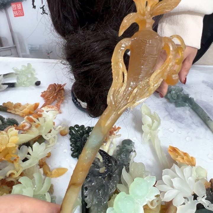 定制蛇纹石玉毛货发饰