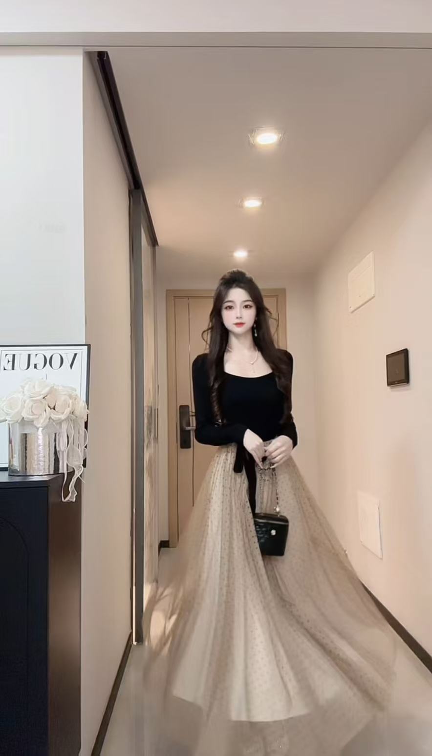 重工氛围感波点连衣裙女气质千金掐腰显瘦坎肩温柔大摆裙子8132#