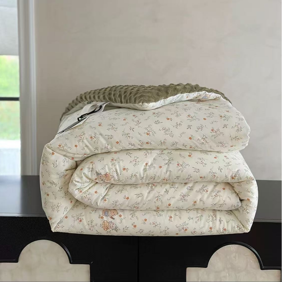 韩系卡通碎花全棉豆豆被单双人纯棉豆豆绒春秋被冬被被子保暖被芯