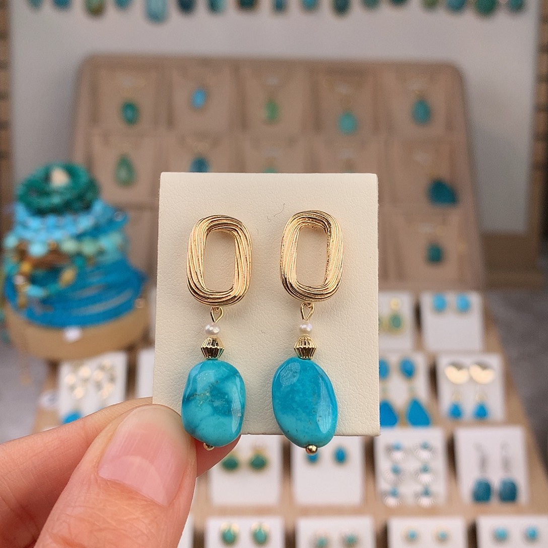 绿松石银S925镶嵌耳饰